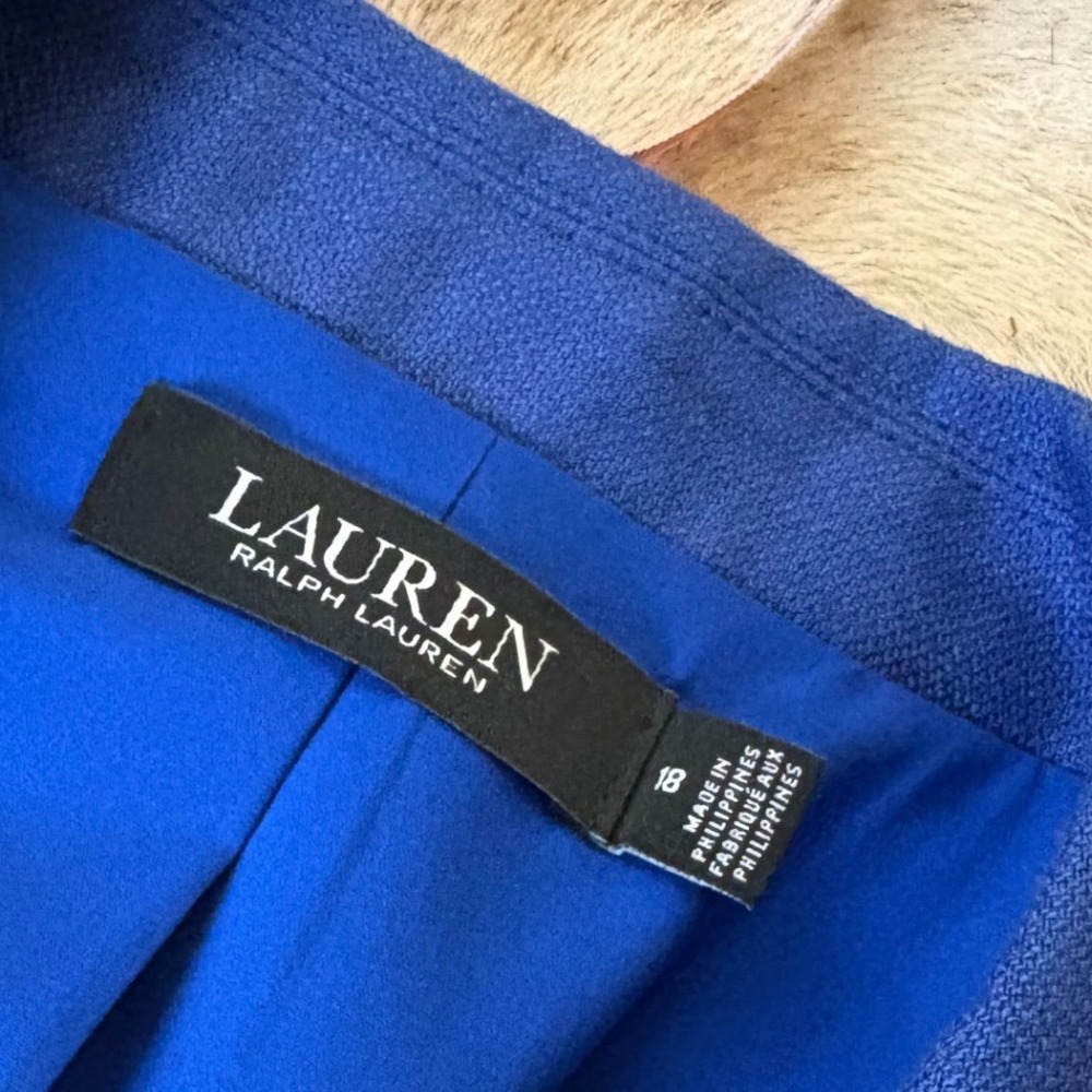 LAUREN RALPH LAUREN Double-Breasted Linen-Cotton Blazer Covolt Blue Size 18 - Picture 6 of 7